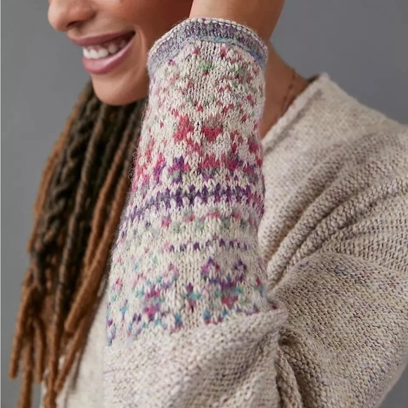 ANTHRO Pilcro Drew Surplice Sweater Faux Wrap Fair Isle Boho Cabincore Size XS - Picture 4 of 12